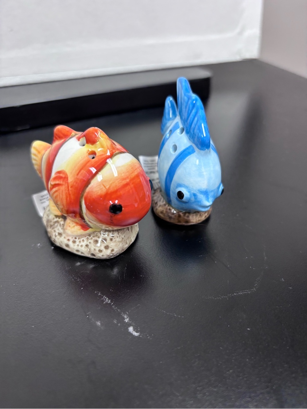 Orange & Blue Ceramic Fish Salt and Pepper Shakers - new